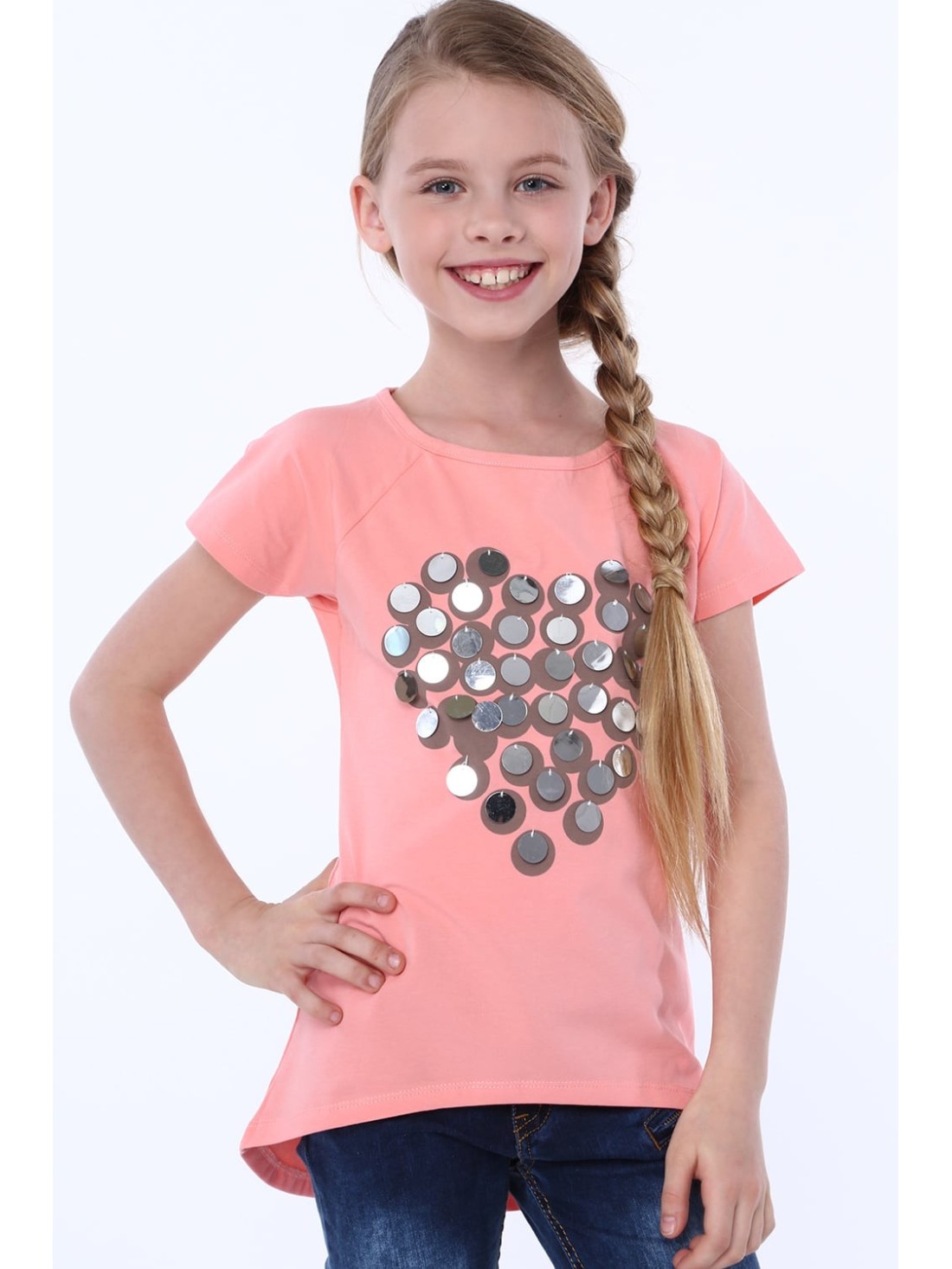 T-shirt with mirror petals, peach NDZ8292 - Online store - Boutique